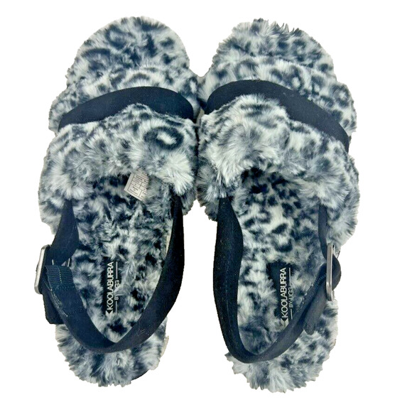 Koolaburra by UGG Fuzz'd Out Sandal Slipper Black & White Cheetah Size 8 39 - Picture 2 of 12